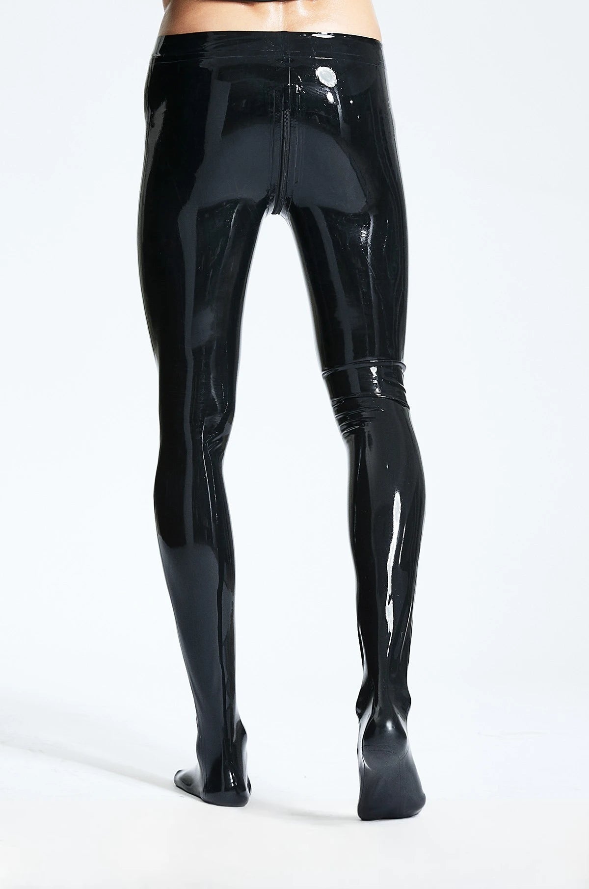 Black Male Latex Through-Zip Leggings With Feet