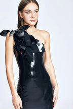 Black 'Miranda' Full-Length Mermaid Skirt Asymmetric Latex Dress