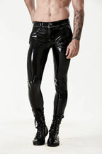 Black, second color is Metallic Silver Male Latex 'Cavalry' Striped Jeans