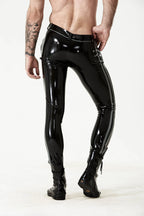 Black, second color is Metallic Silver Male Latex 'Cavalry' Striped Jeans