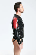 Black, second color is Red Male Zippered 'Biker' Latex Jacket
