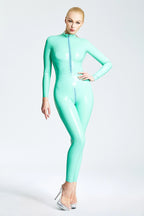 Black & Red & Jade Green Standard Front Zip Latex Catsuit