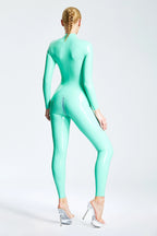 Black & Red & Jade Green Standard Front Zip Latex Catsuit