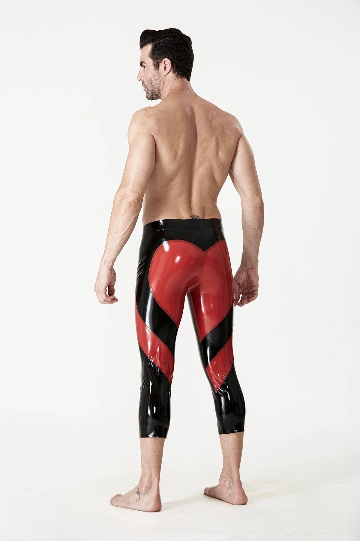 Black Male 'Heartening' Three-Quarter Zipperless Latex Leggings