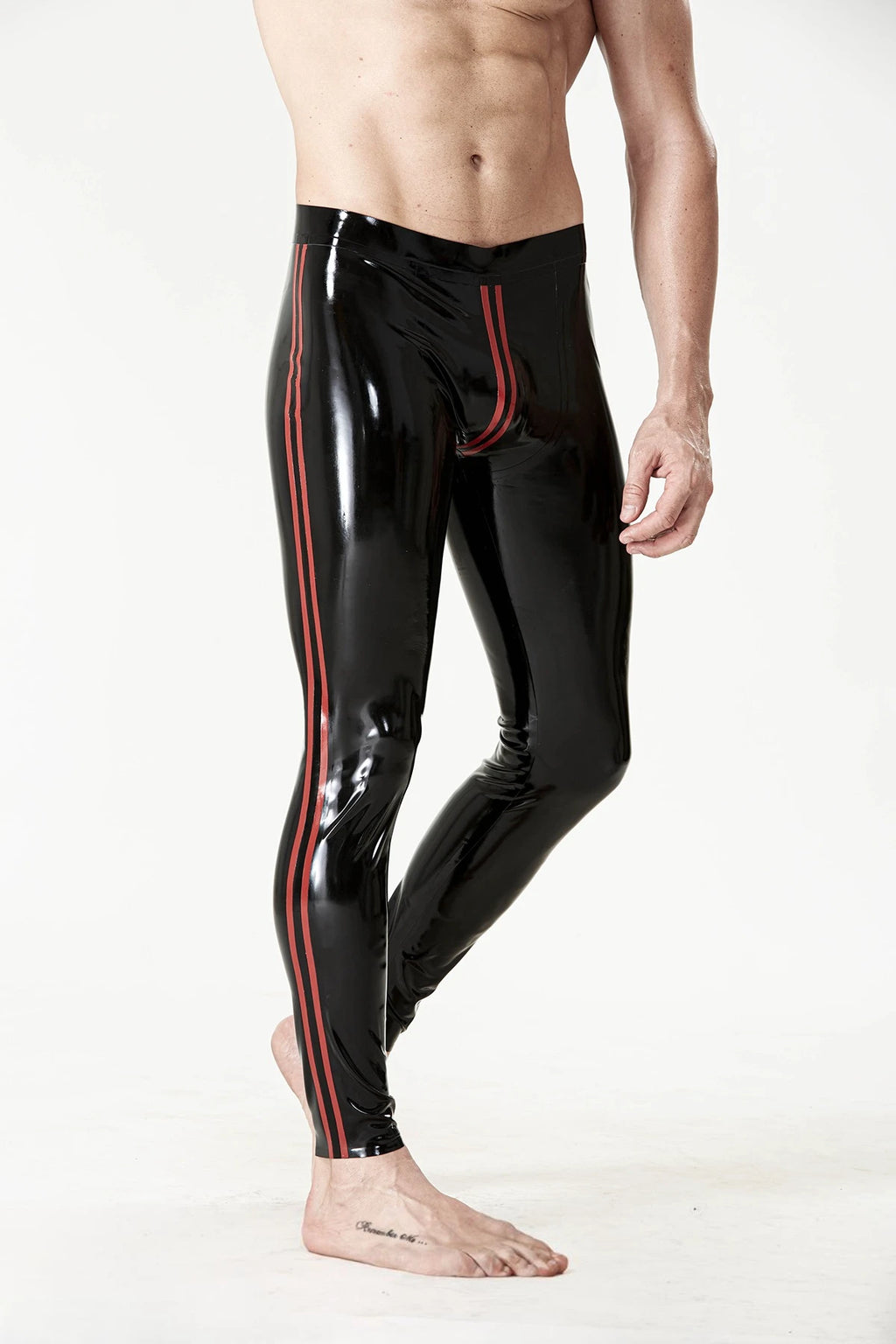 Black & Red Male Pouched Zipper-less Latex Leggings