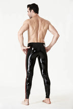 Black & Red Male Pouched Zipper-less Latex Leggings