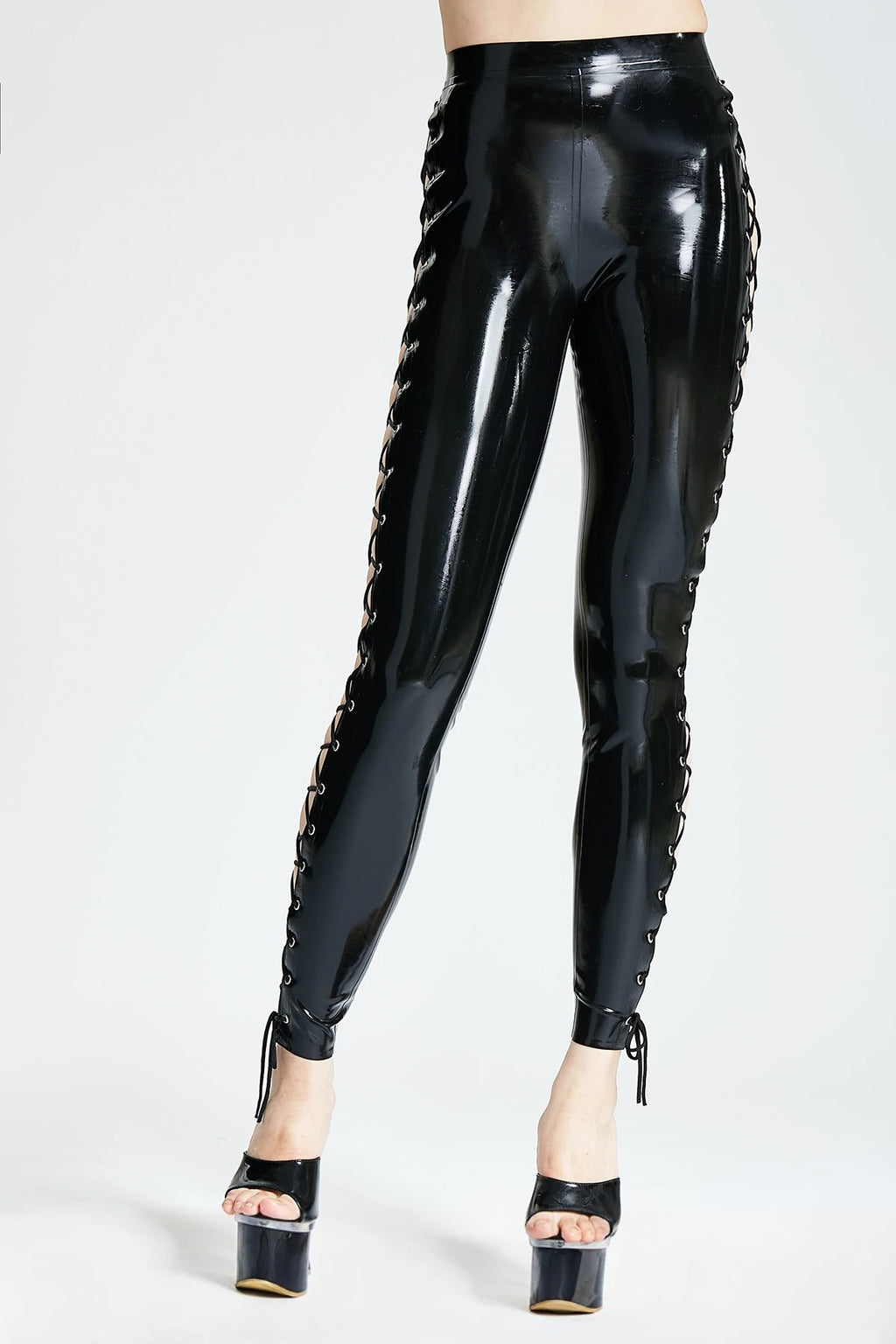 Black Side-Laced Latex Leggings
