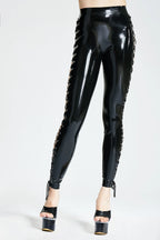 Black Side-Laced Latex Leggings