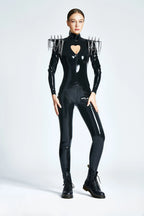 Black 'The Heart Heroine' Latex Catsuit