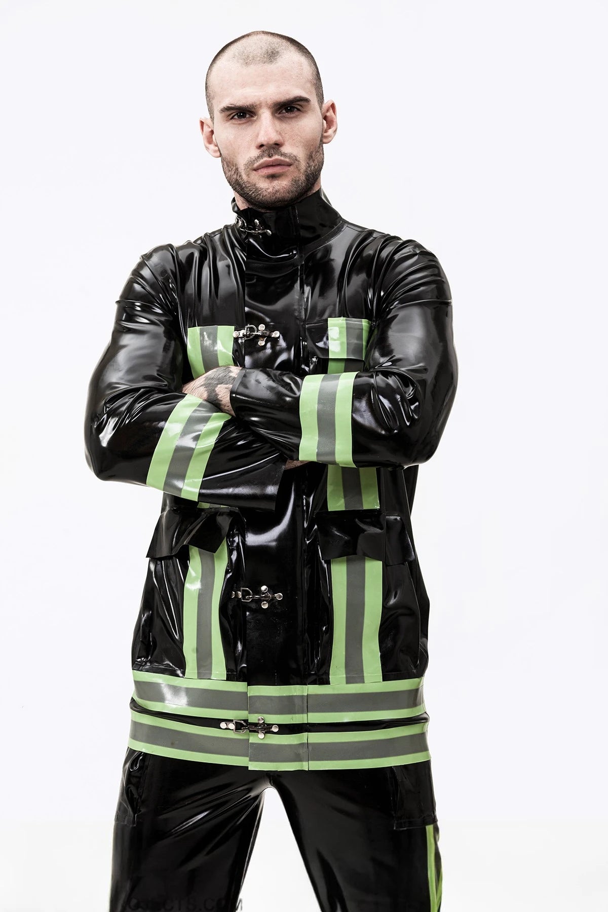 Black Male 'Rescue Service' Latex Uniform Latex Jacket