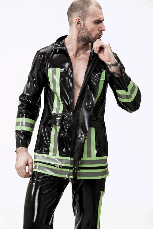 Black Male 'Rescue Service' Latex Uniform Latex Jacket