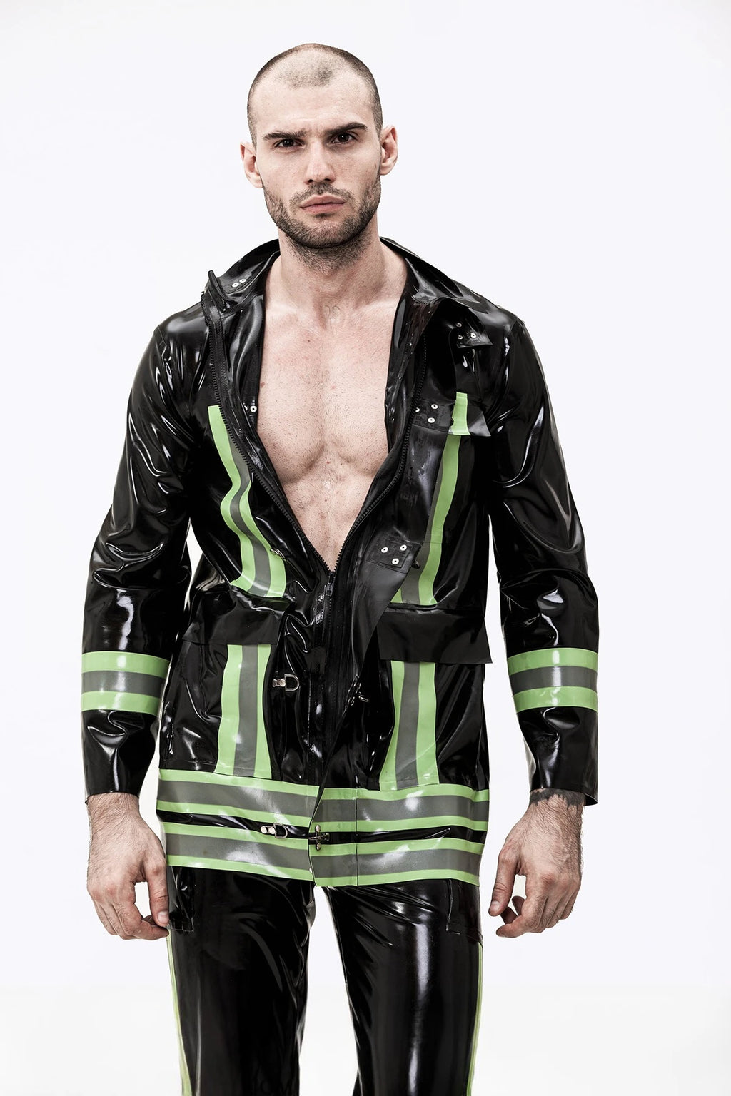Black Male 'Rescue Service' Latex Uniform Latex Jacket