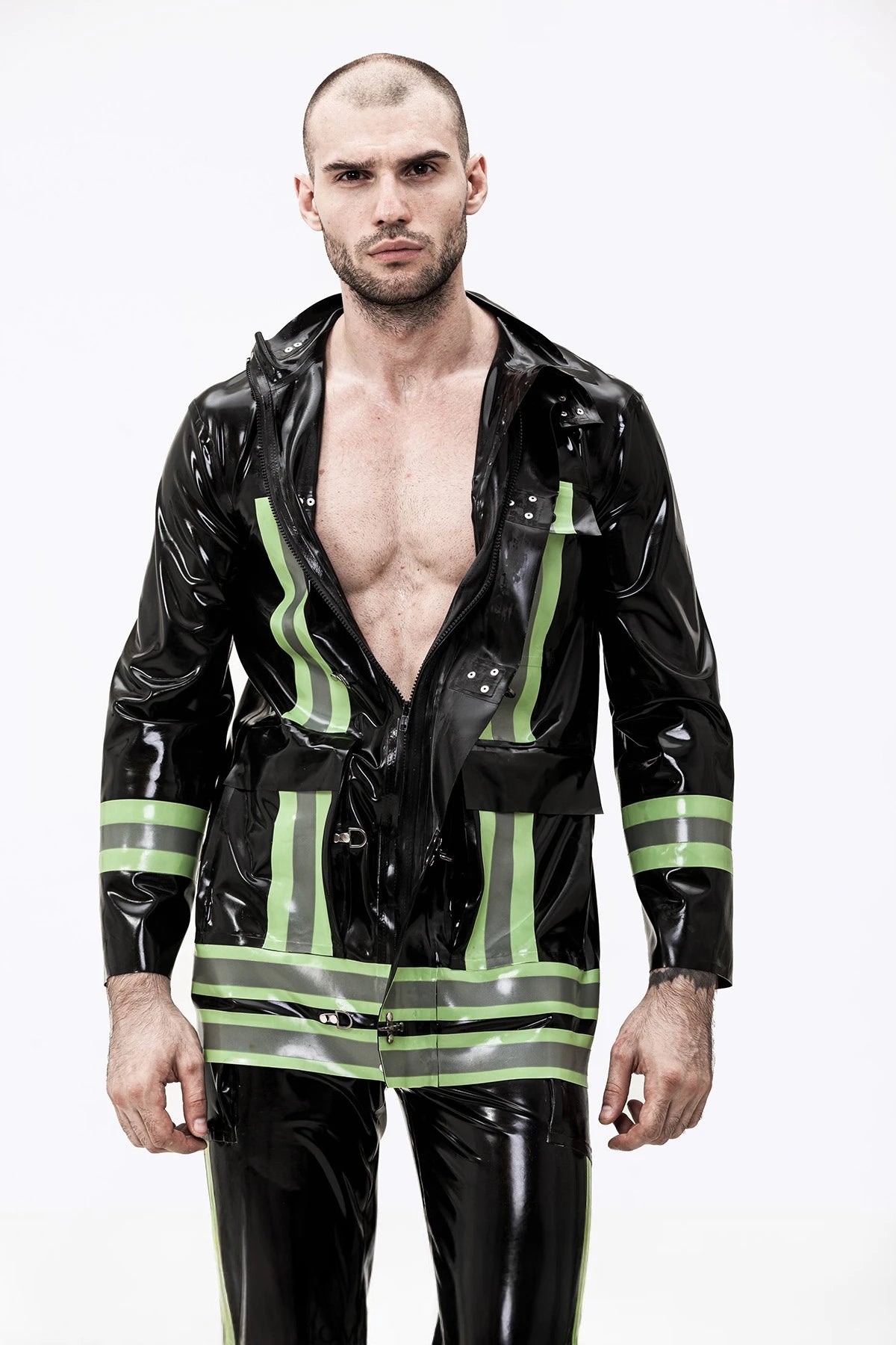 Black Male 'Rescue Service' Latex Uniform Latex Jacket
