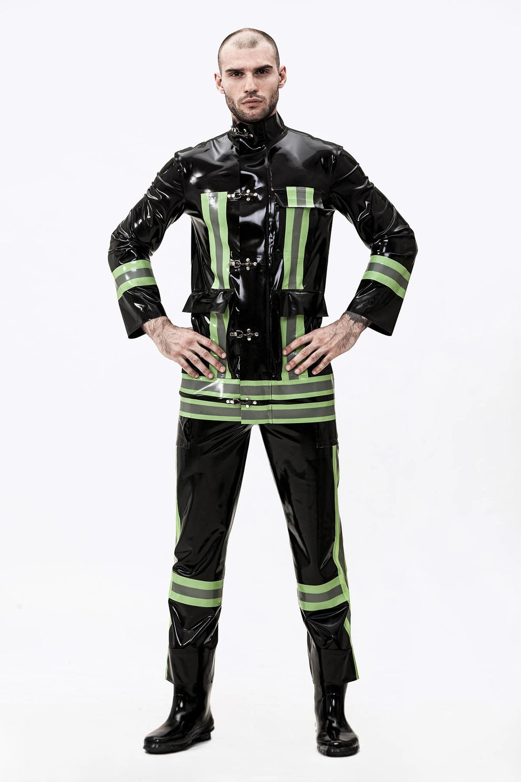 Black Male 'Rescue Service' Latex Uniform Latex Jacket