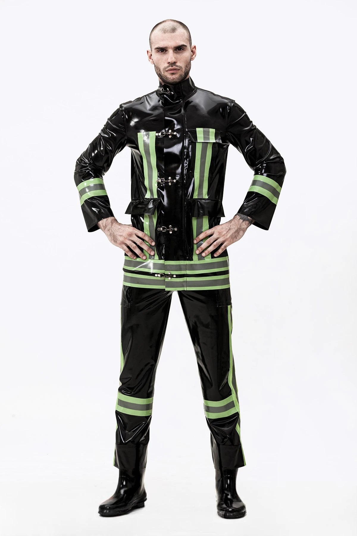 Black Male 'Rescue Service' Latex Uniform Latex Jacket