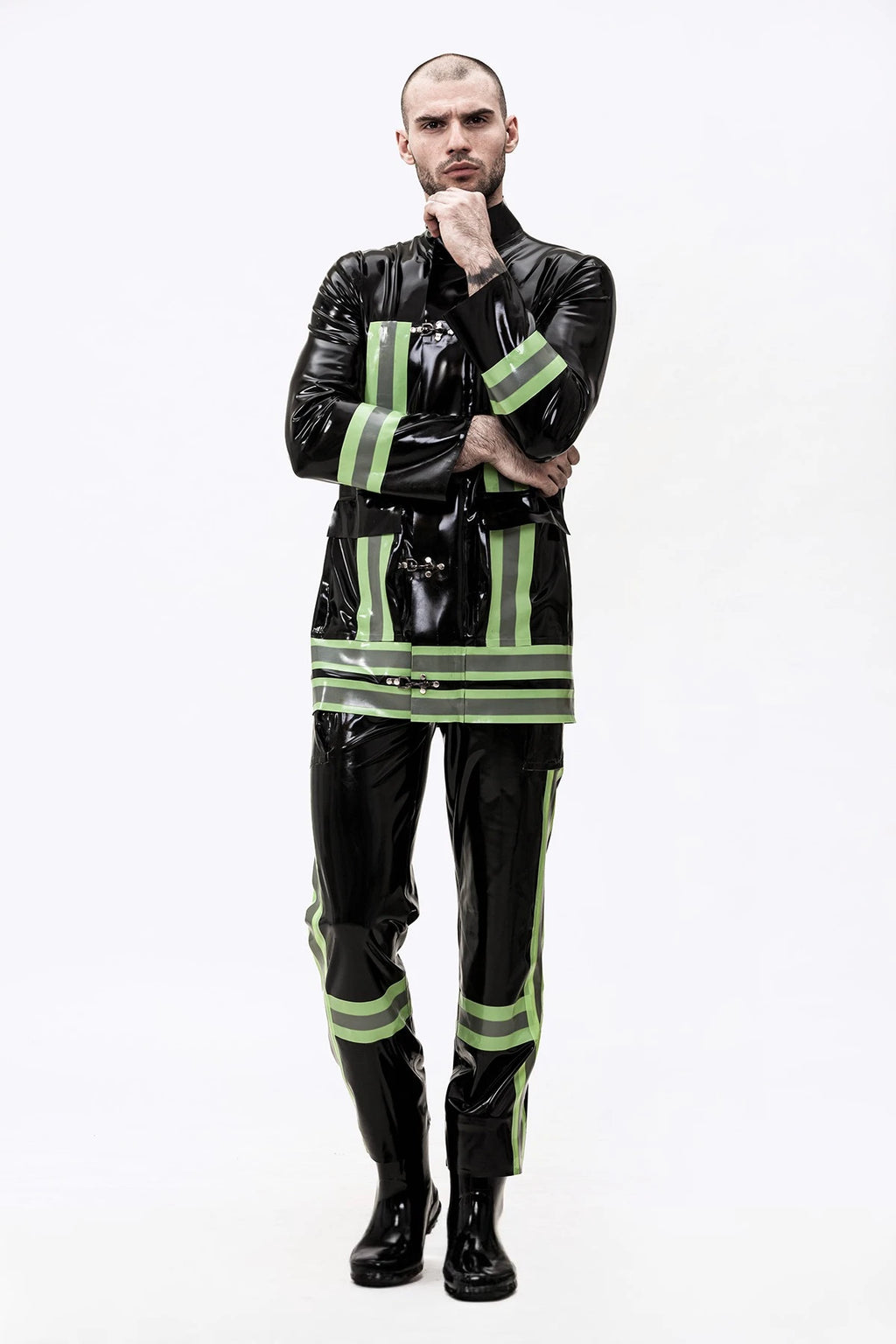 Black Male 'Rescue Service' Latex Uniform Latex Jacket