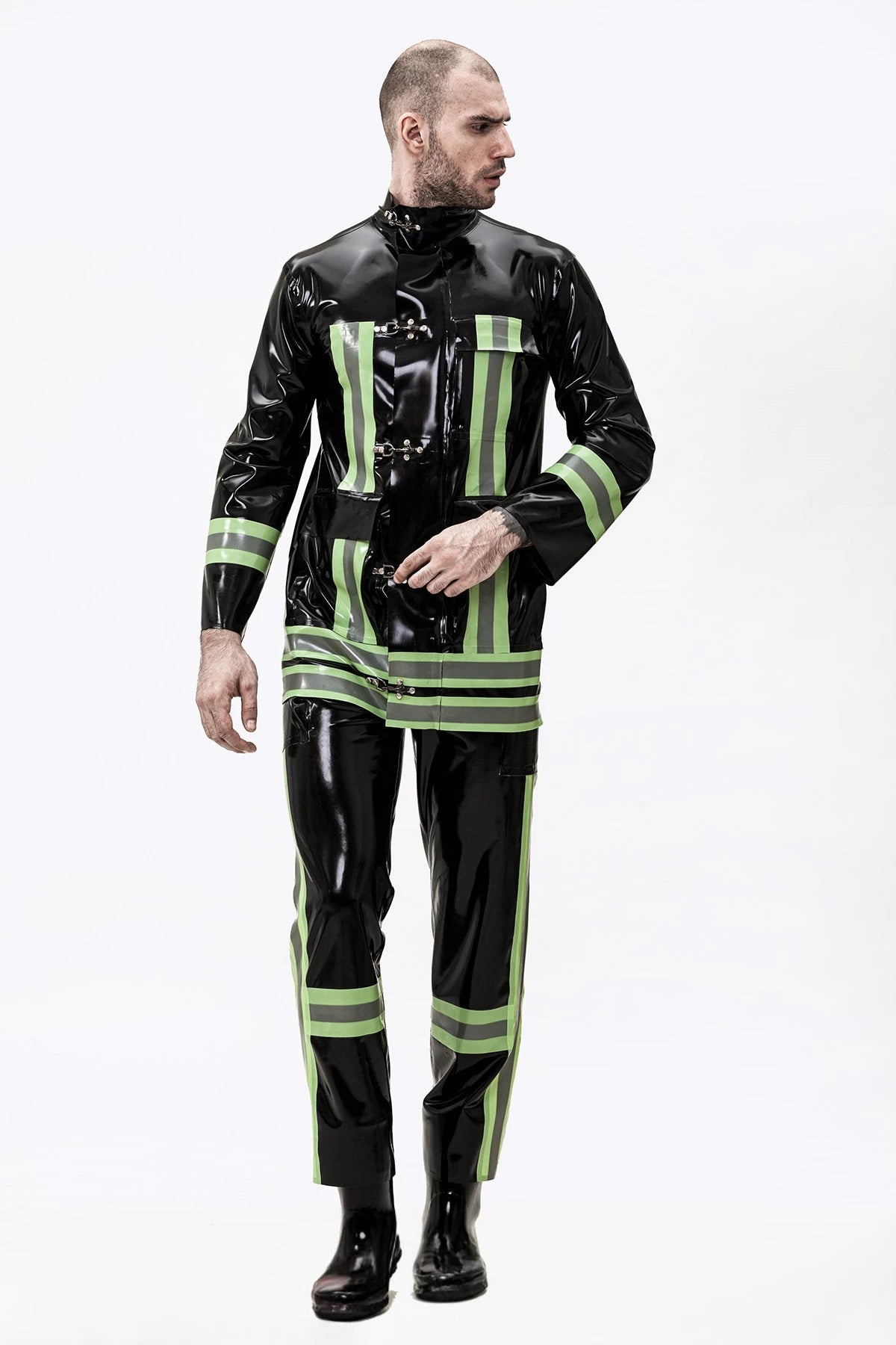 Black Male 'Rescue Service' Latex Uniform Latex Jacket