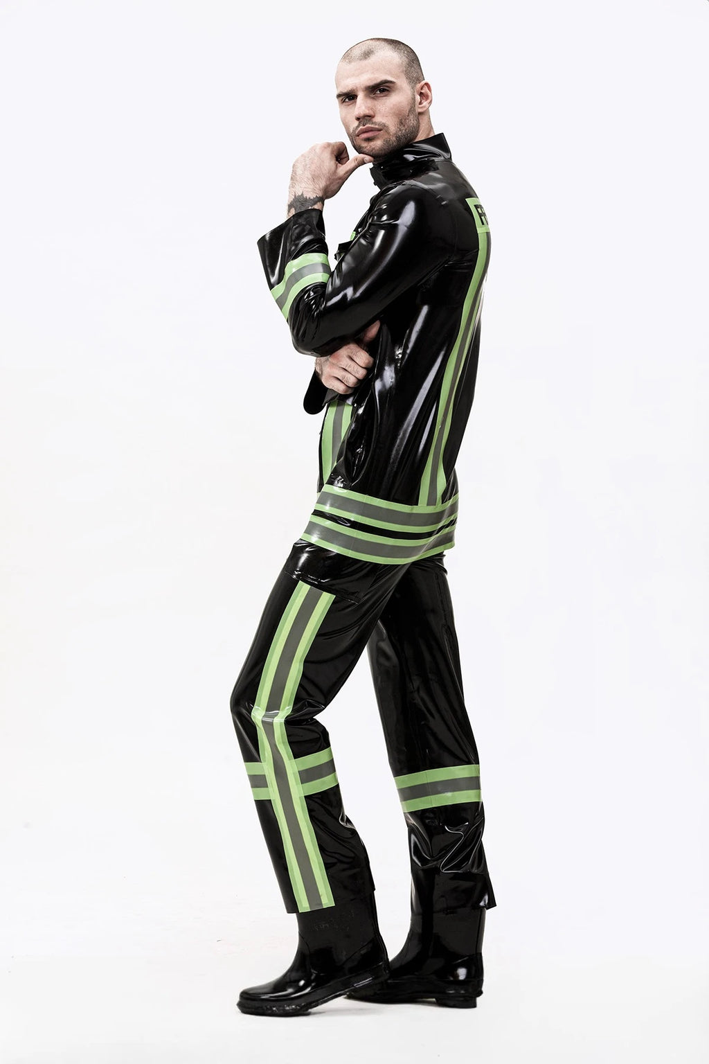 Black Male 'Rescue Service' Latex Uniform Latex Jacket
