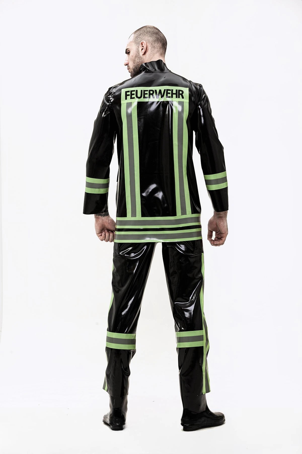 Black Male 'Rescue Service' Latex Uniform Latex Jacket