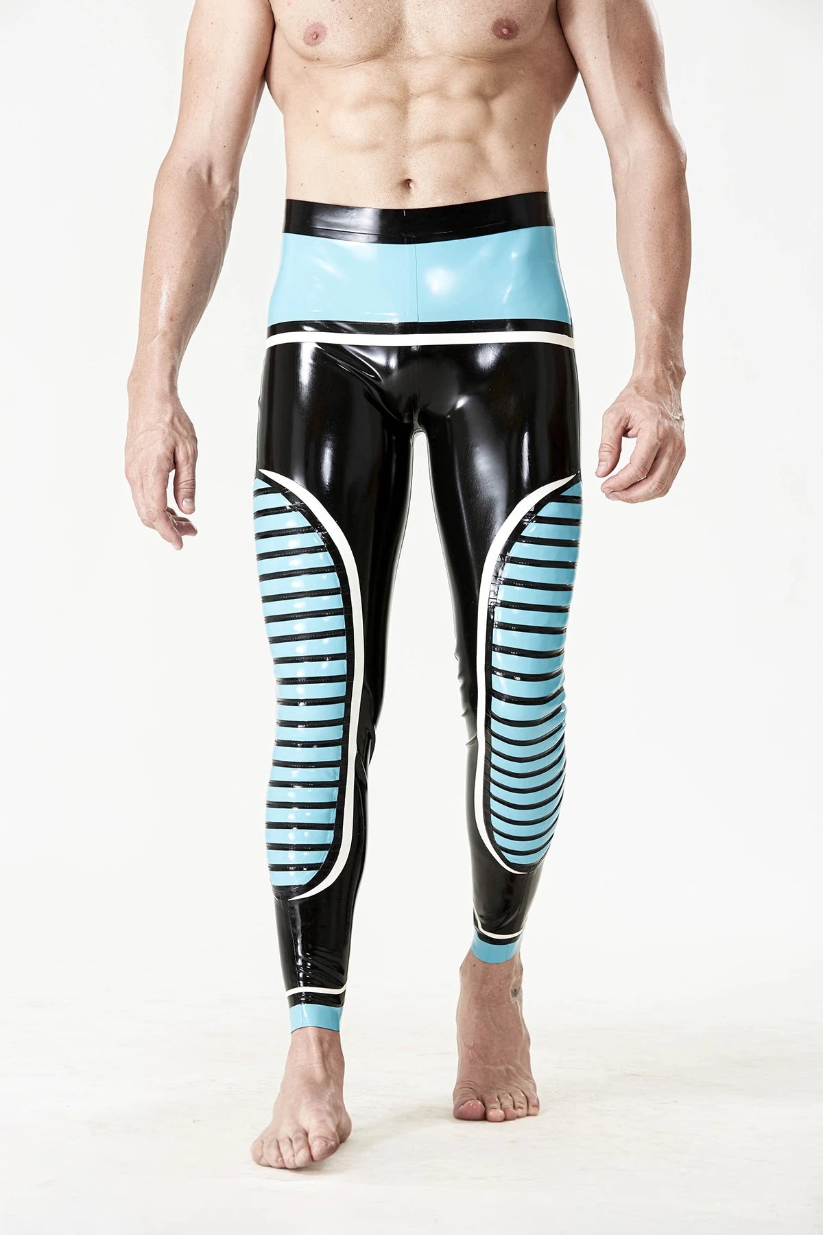 Black Male HIgh-Waisted Zipper-less Latex Leggings