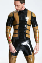 Black Male 'Blazing Gold' Back Zip Latex Catsuit