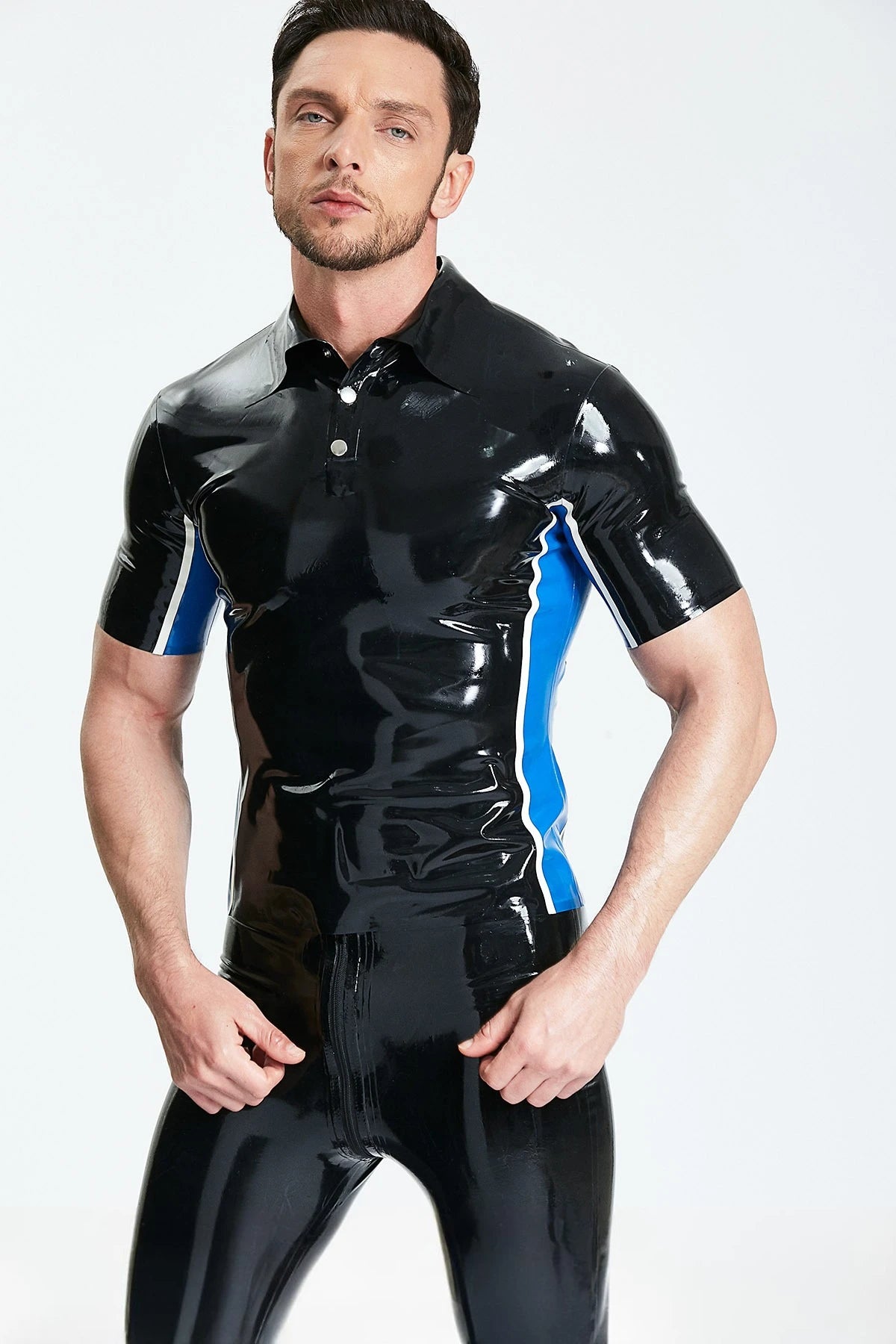 Black Male Casual Latex Polo-Neck Shirt