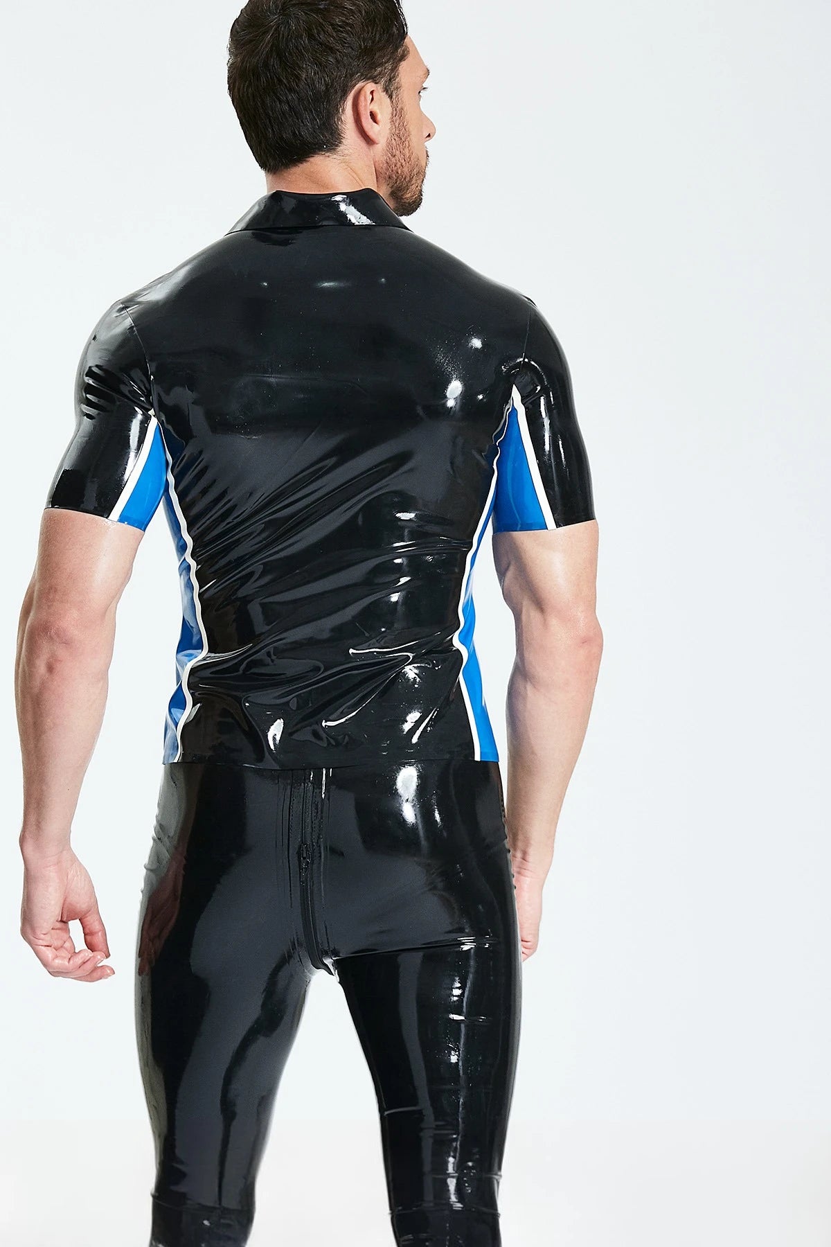 Black Male Casual Latex Polo-Neck Shirt