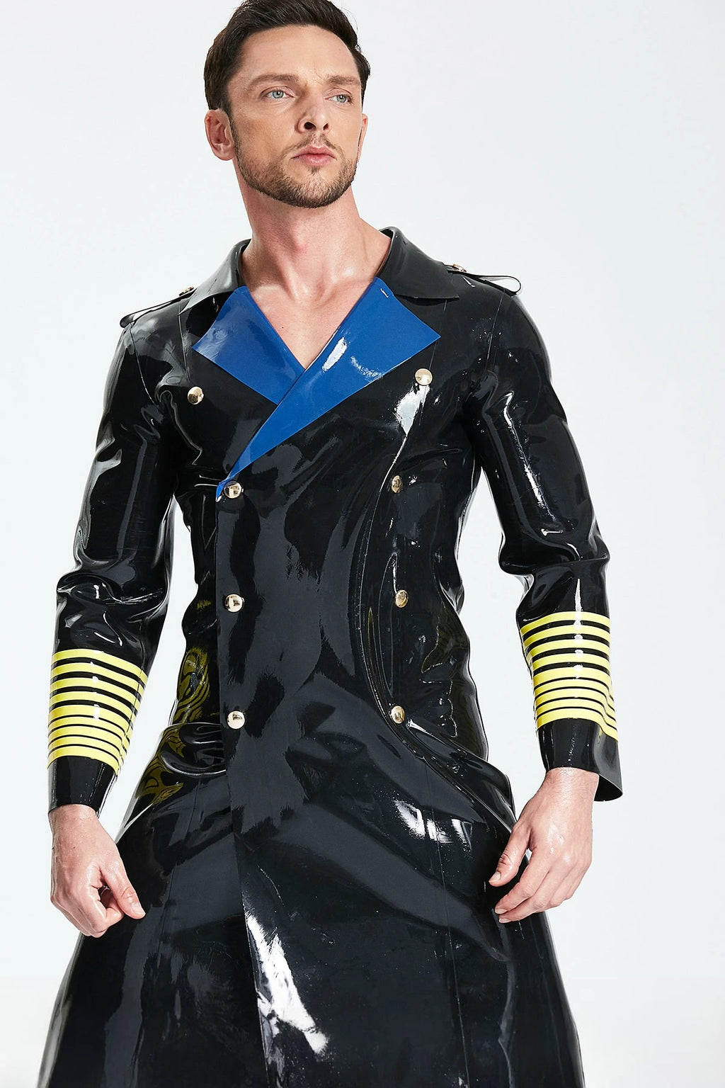 Black Male 'Hornblower' Knee-Length Latex Coat