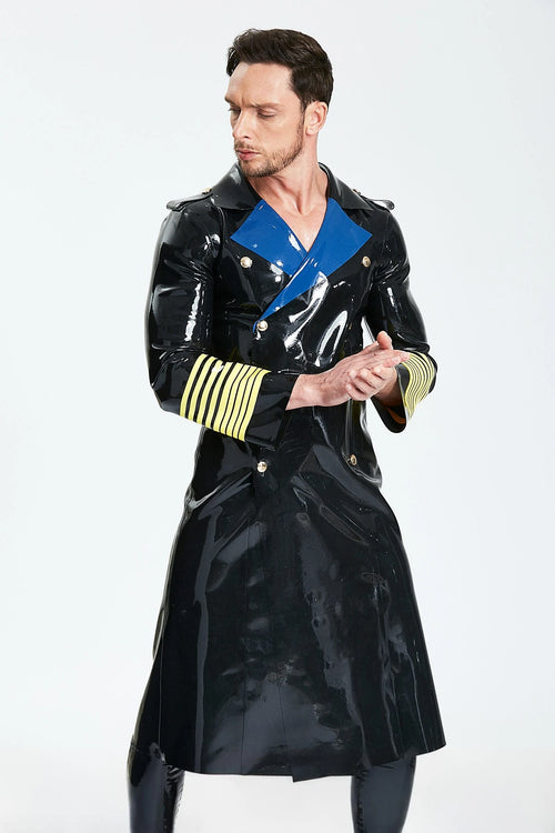 Black Male 'Hornblower' Knee-Length Latex Coat