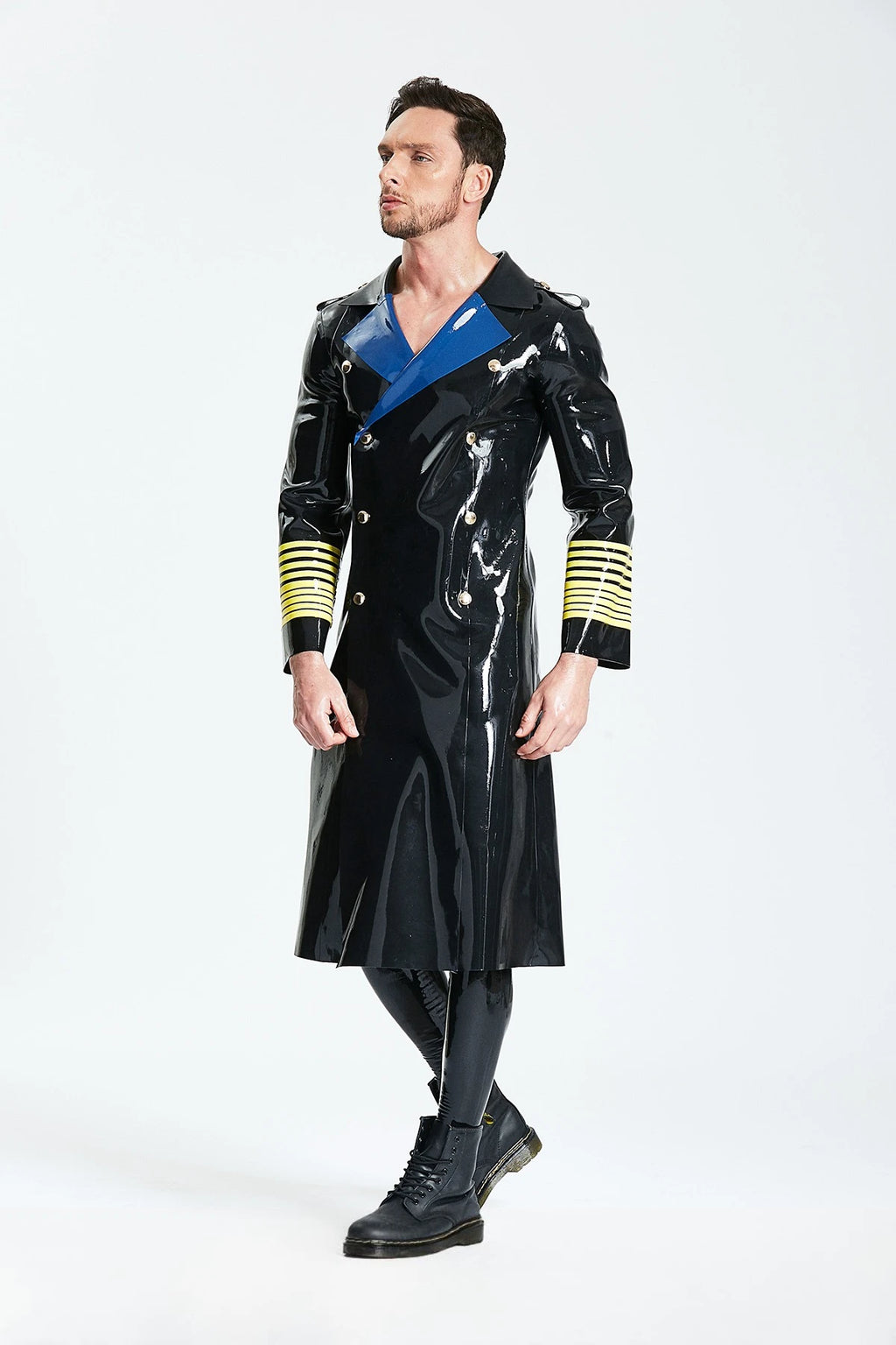 Black Male 'Hornblower' Knee-Length Latex Coat
