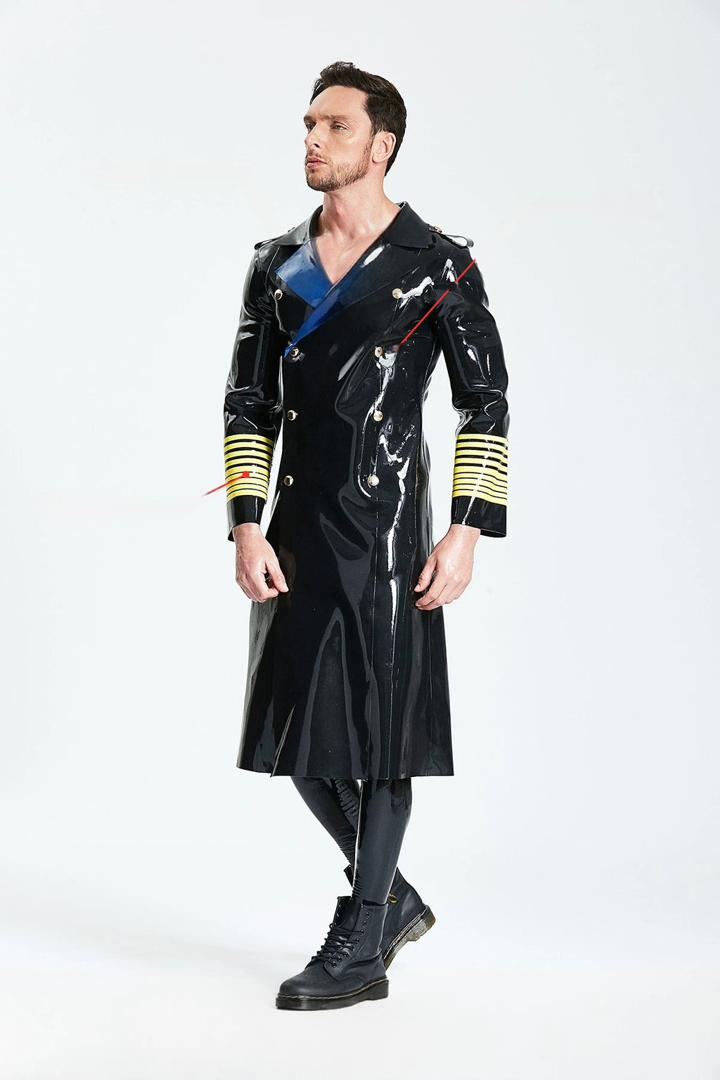 Black Male 'Hornblower' Knee-Length Latex Coat