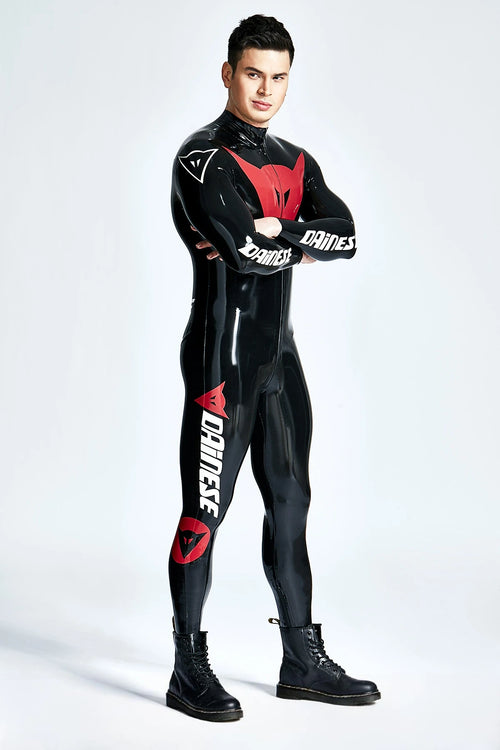 Black Male Basic MotoGP Branded Latex Catsuit