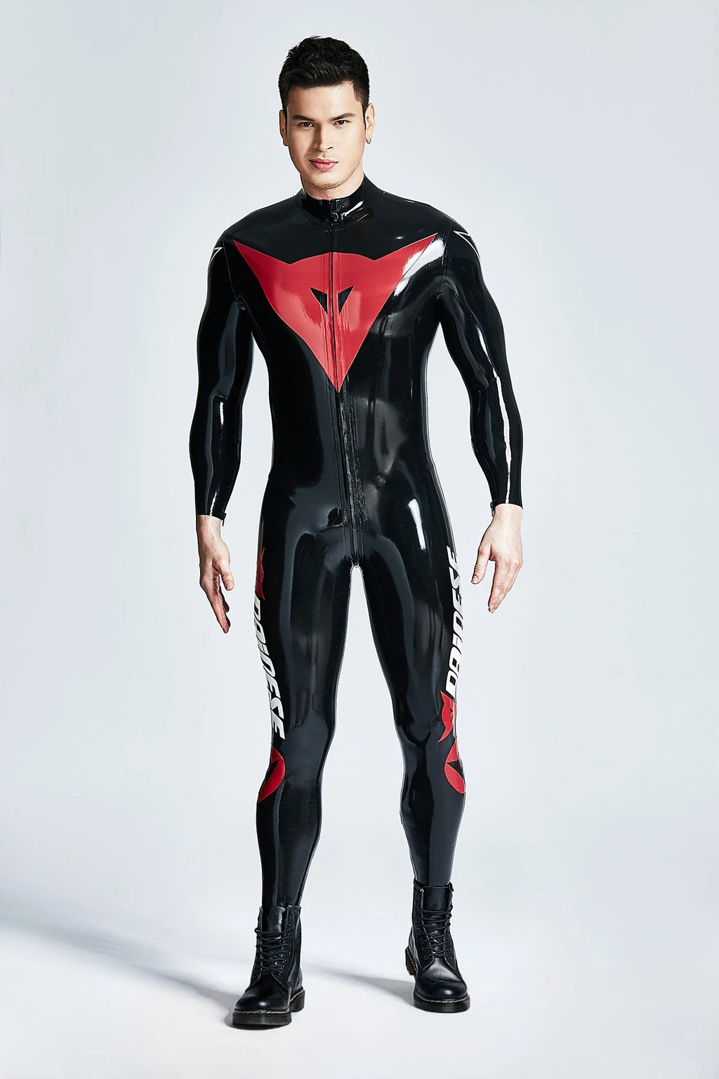 Black Male Basic MotoGP Branded Latex Catsuit