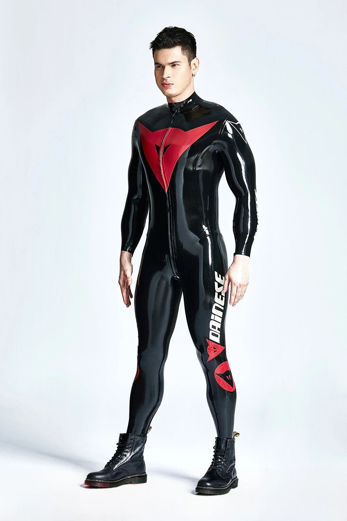 Black Male Basic MotoGP Branded Latex Catsuit