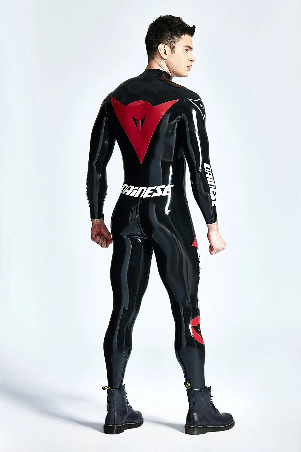 Black Male Basic MotoGP Branded Latex Catsuit