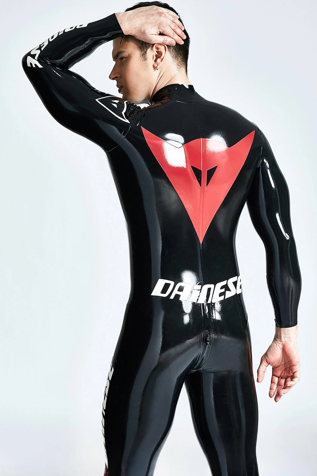 Black Male Basic MotoGP Branded Latex Catsuit