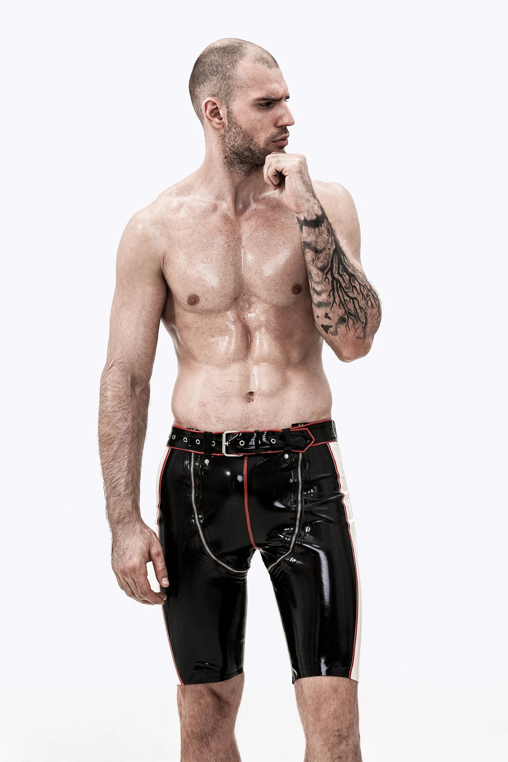 Black Male Latex Convertible Bermuda Style Shorts