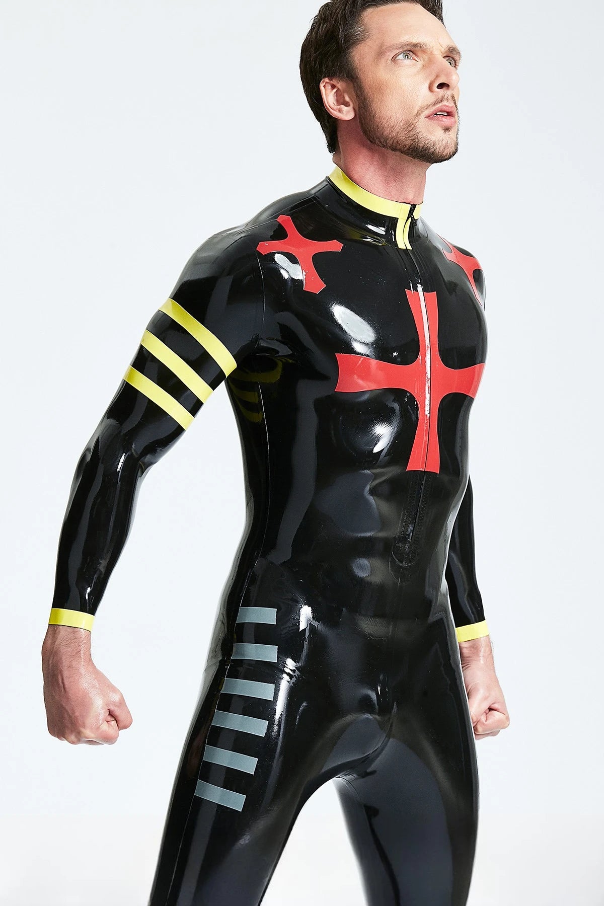 Black Male 'Crossway' Front Zip Latex Catsuit