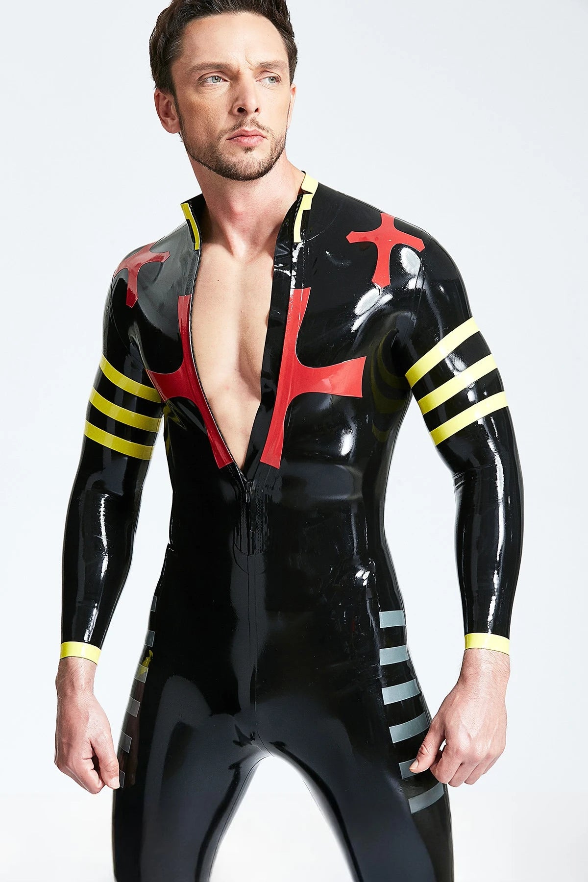 Black Male 'Crossway' Front Zip Latex Catsuit