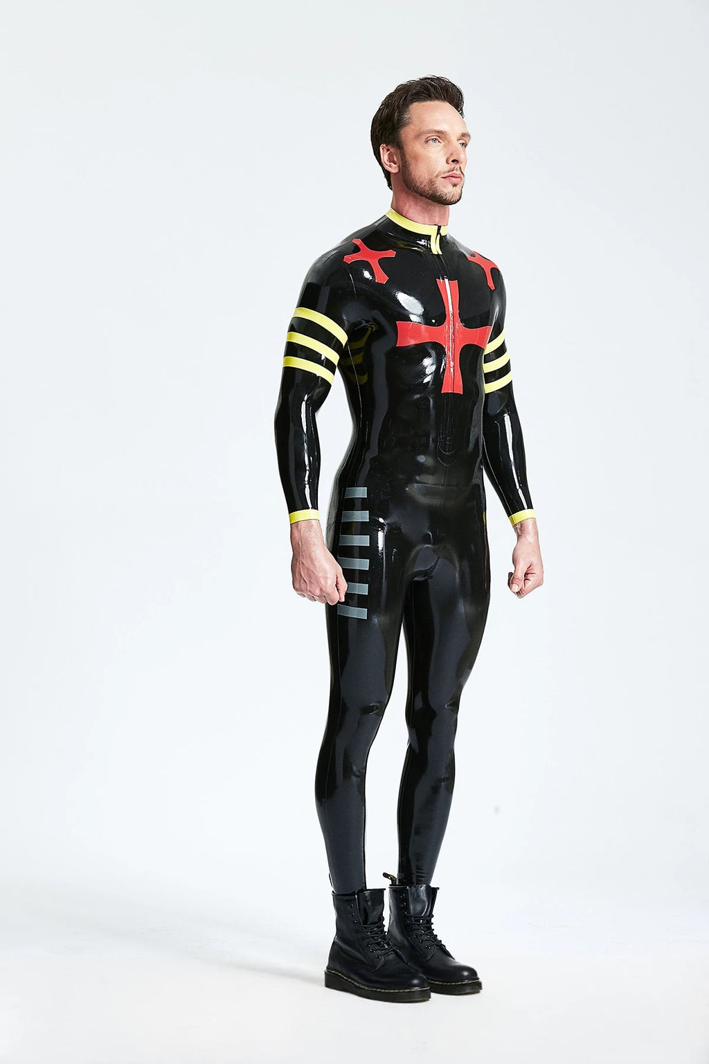 Black Male 'Crossway' Front Zip Latex Catsuit