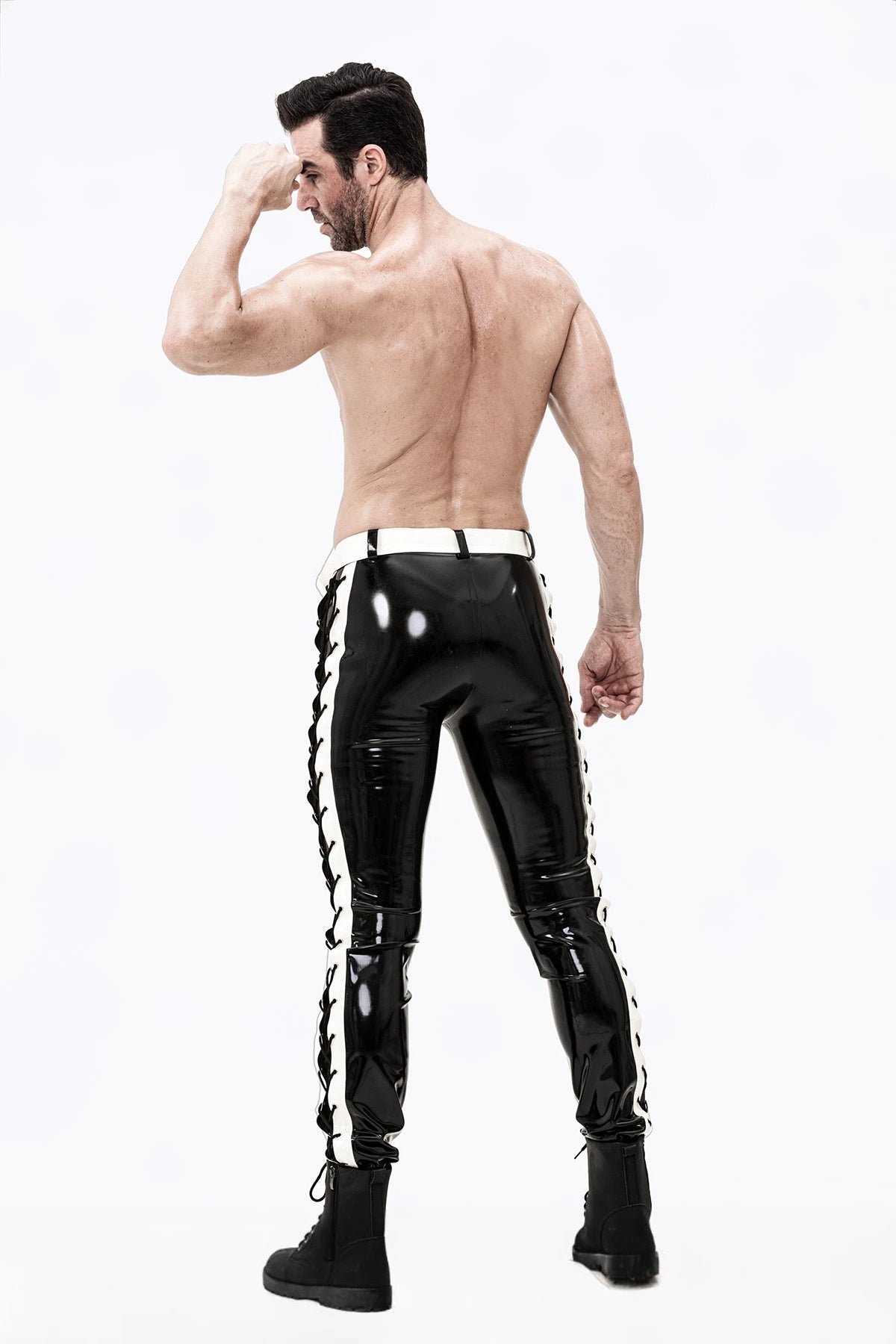 Black Black (behind the string) Male Latex Drawstring-Leg Jeans