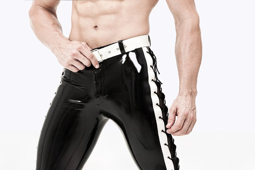 Black Black (behind the string) Male Latex Drawstring-Leg Jeans