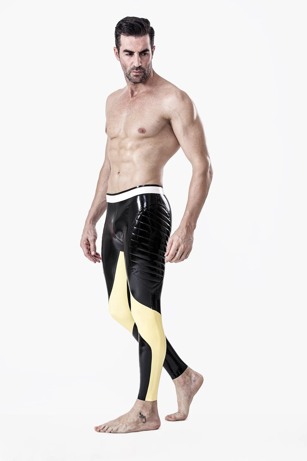 Black Male Padded Thighs Zipperless Latex Leggings