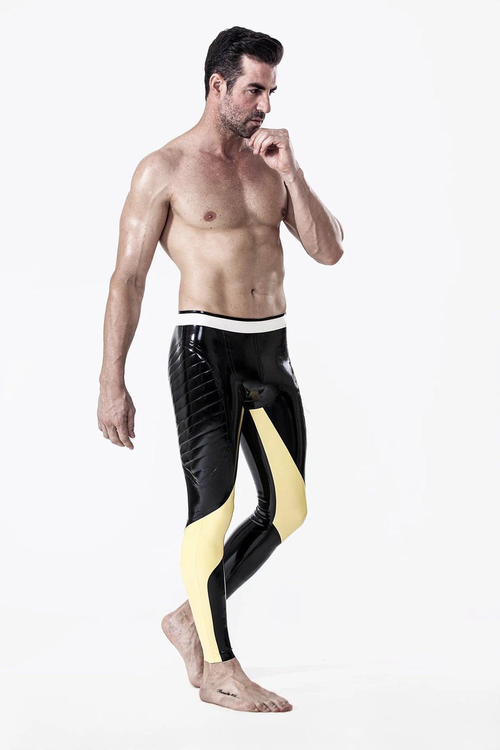 Black Male Padded Thighs Zipperless Latex Leggings