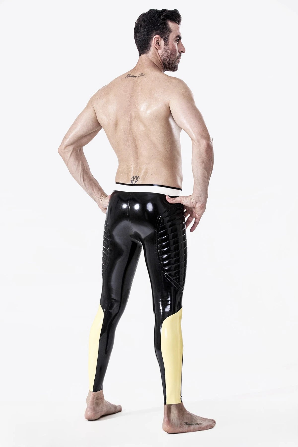 Black Male Padded Thighs Zipperless Latex Leggings