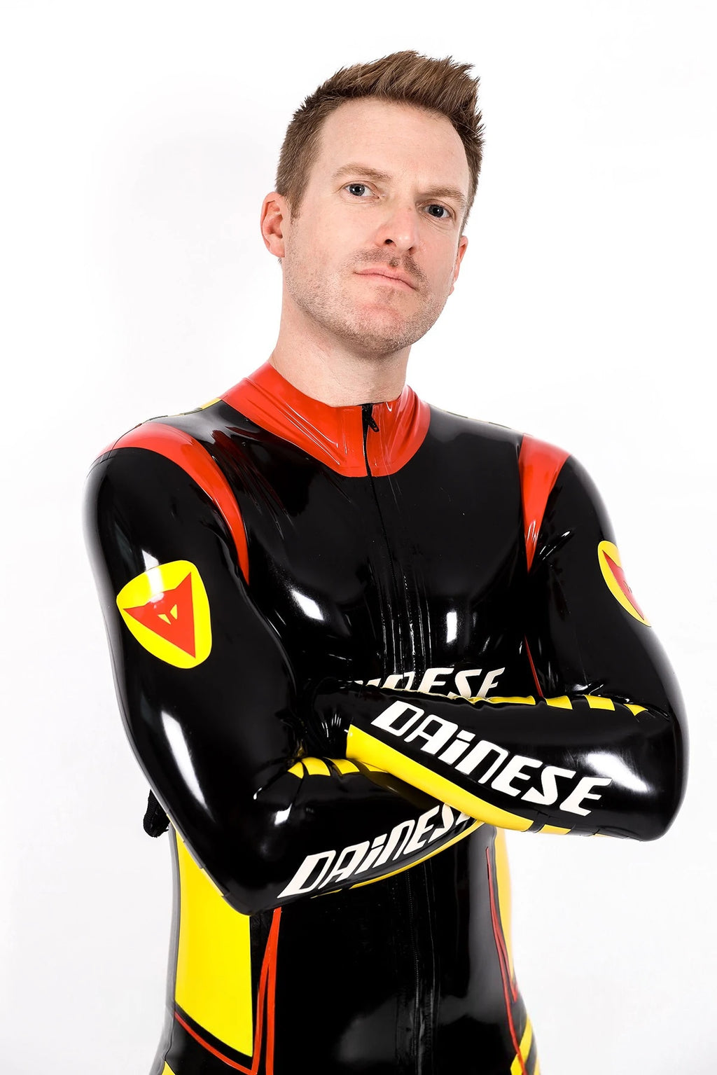Black Male 'MotoGP' Branded Latex Biker Style Latex Catsuit