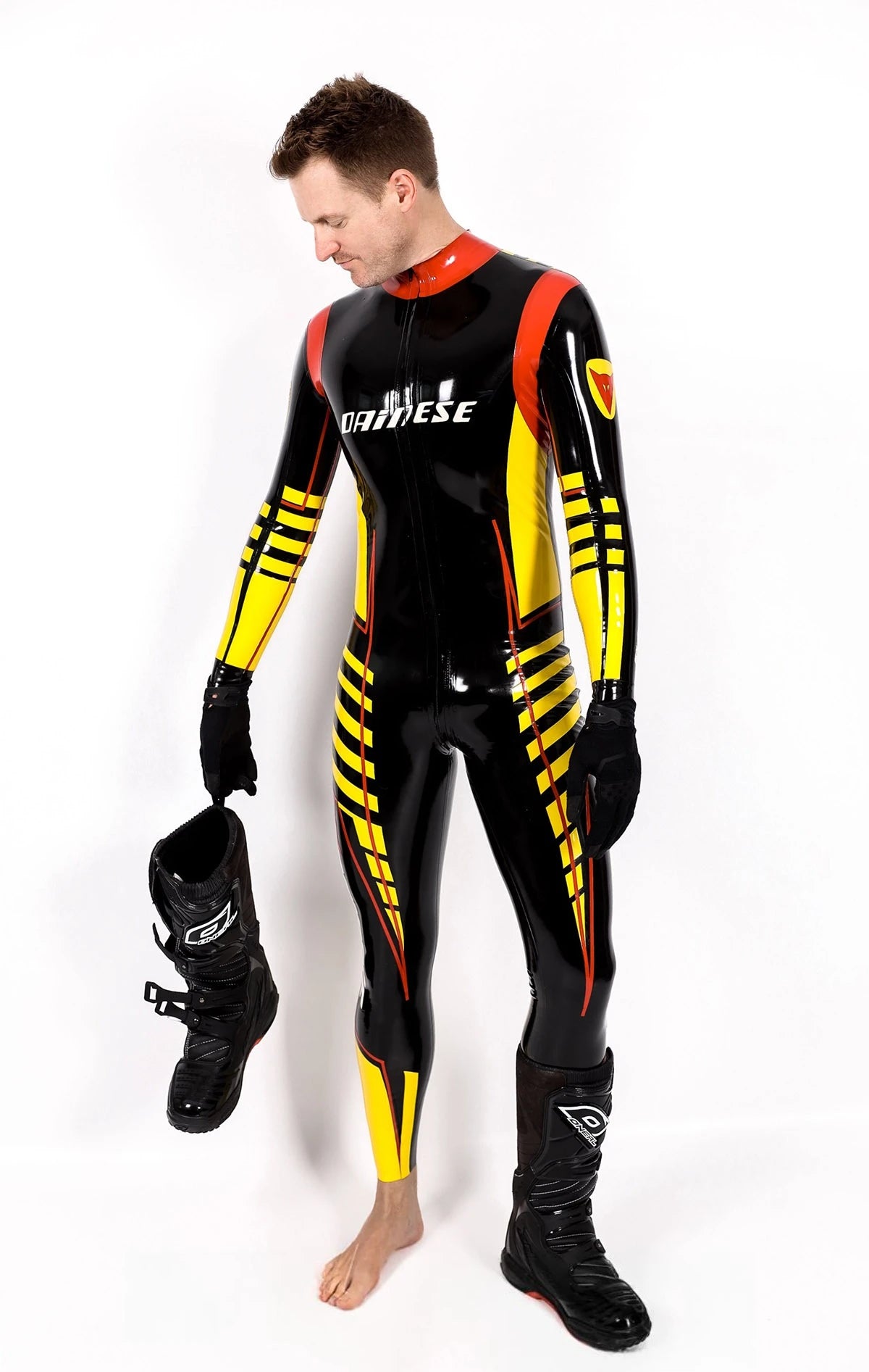 Black Male 'MotoGP' Branded Latex Biker Style Latex Catsuit