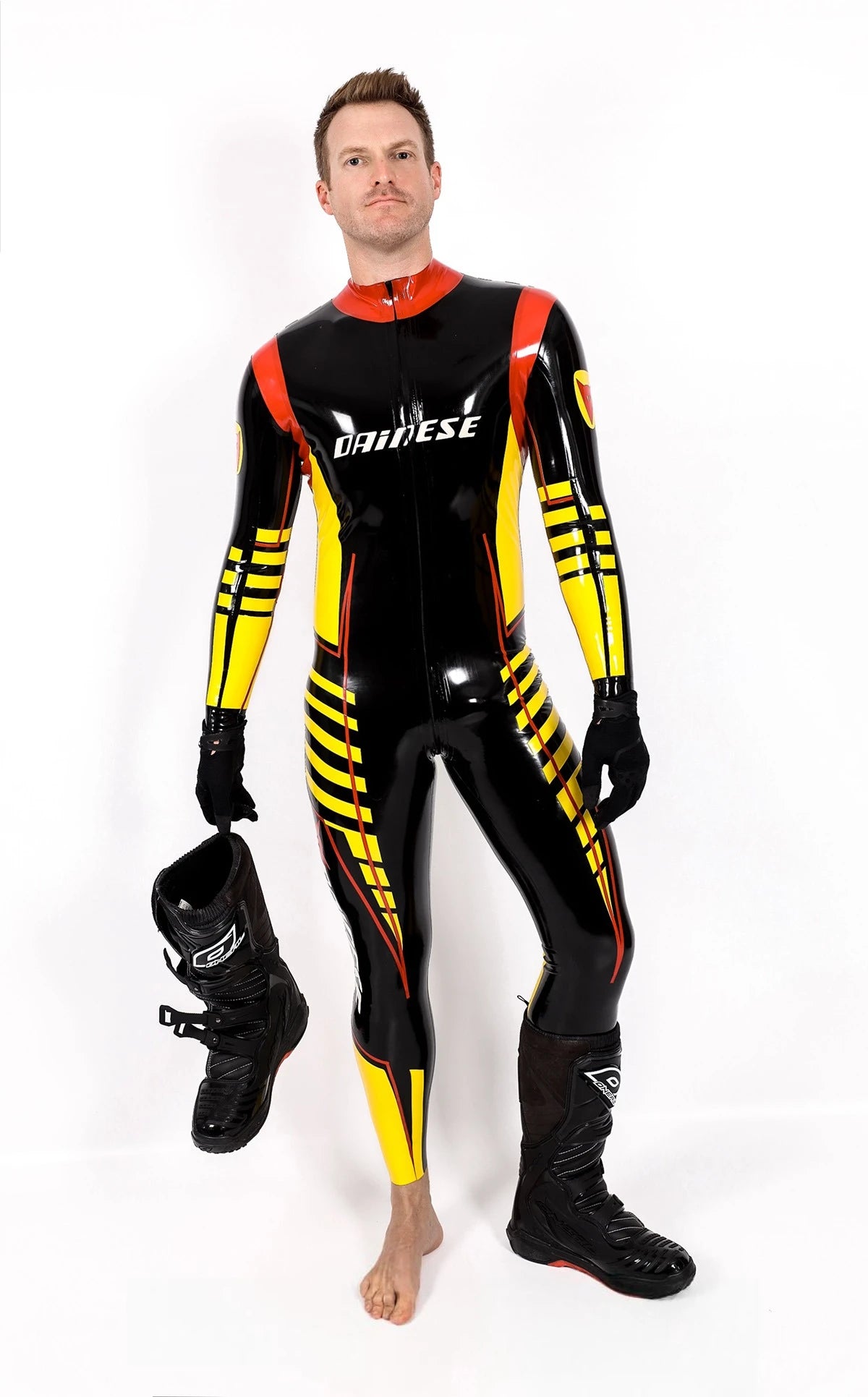 Black Male 'MotoGP' Branded Latex Biker Style Latex Catsuit