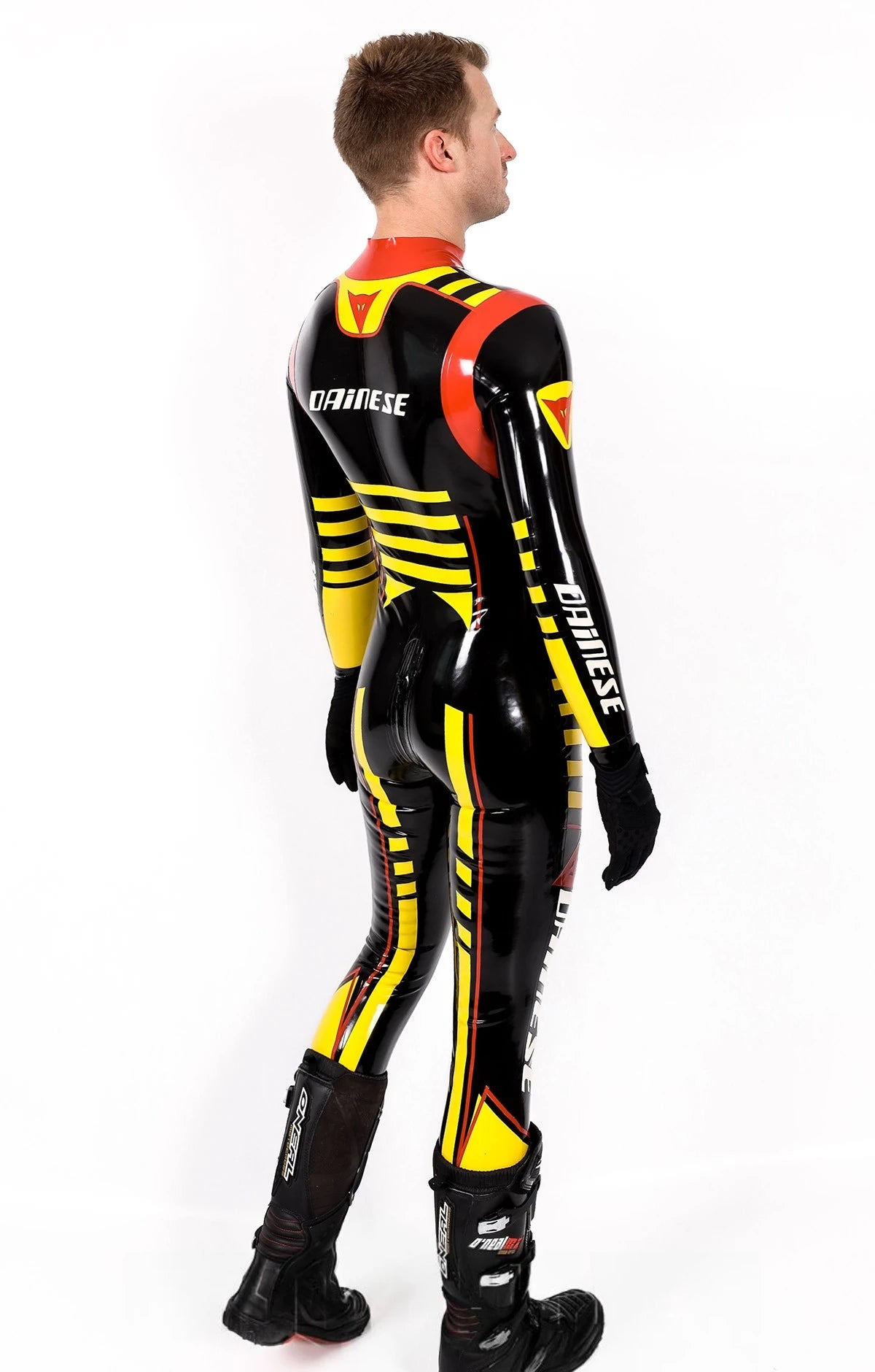 Black Male 'MotoGP' Branded Latex Biker Style Latex Catsuit