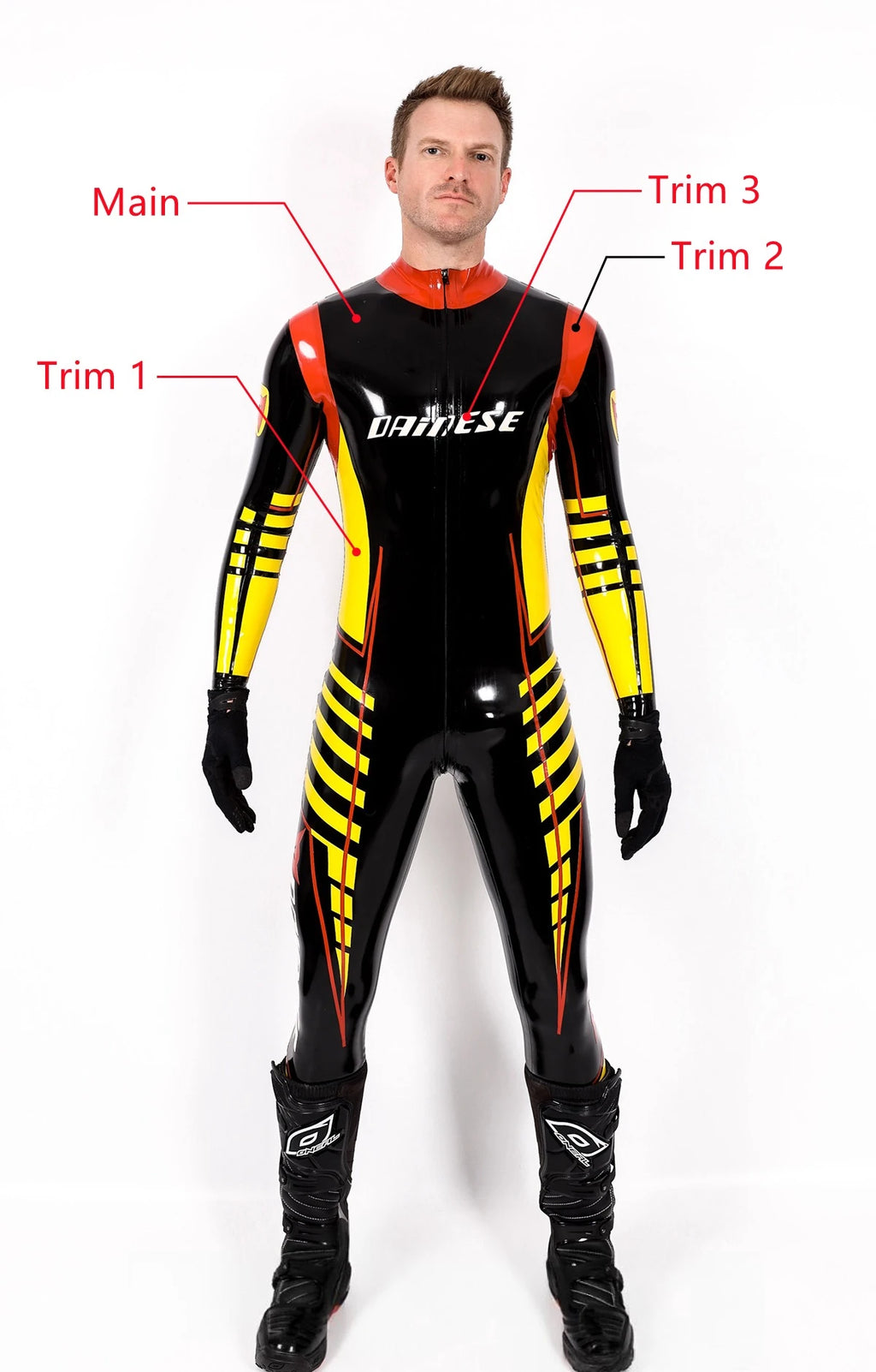 Black Male 'MotoGP' Branded Latex Biker Style Latex Catsuit